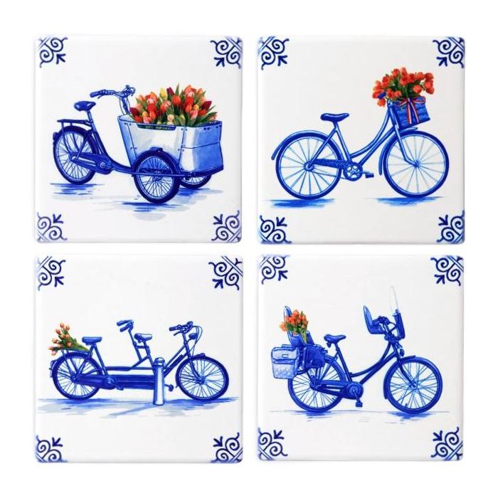 Onderzetters Fiets (keramiek), 4 stuks