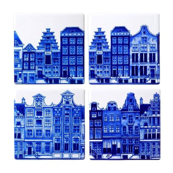 Onderzetters Grachtenhuisjes (keramiek), 4 stuks