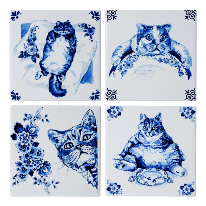Lazy Cat Coasters, 4 pieces