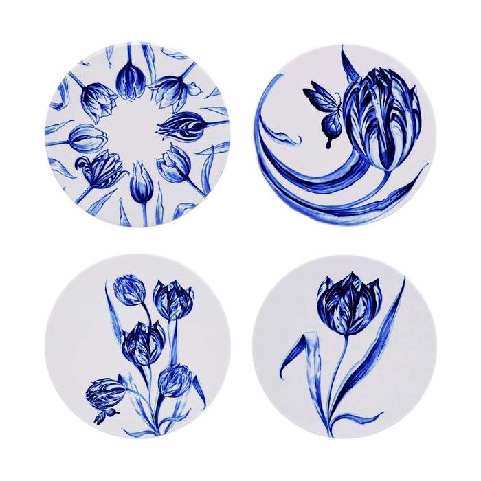 Coasters Blue Tulips - Round - Ceramic - set of 4