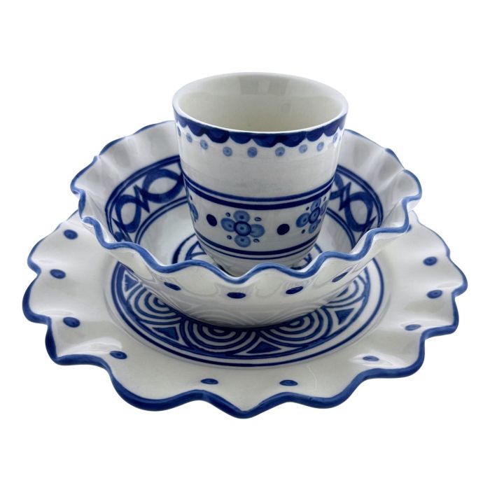 Majolica Breakfast Set – Blue/White – 3-piece