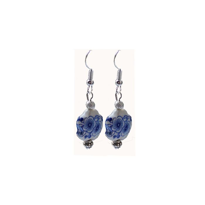 Set delftblue flower earrings with glass pearl