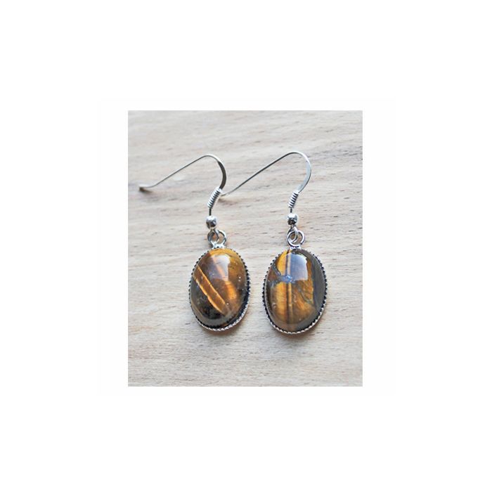 Set oval Tiger Eye earrings, 18x13mm