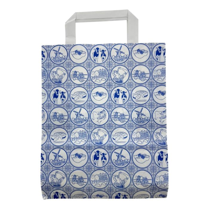 Paper Gift Bag with Blue Tile Print