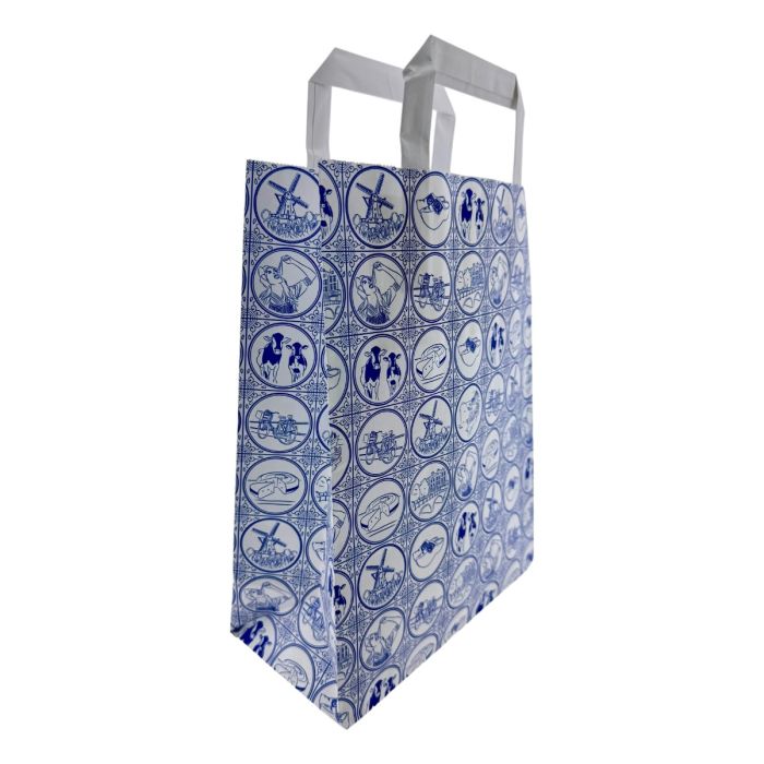Paper Gift Bag with Blue Tile Print