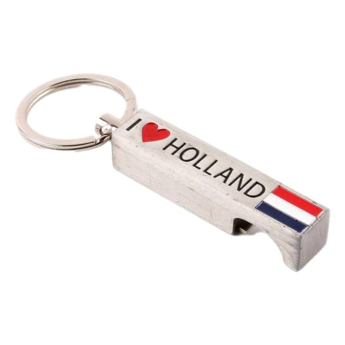 Flesopener / Sleutelhanger "I Love Holland" - Zilverkleurig