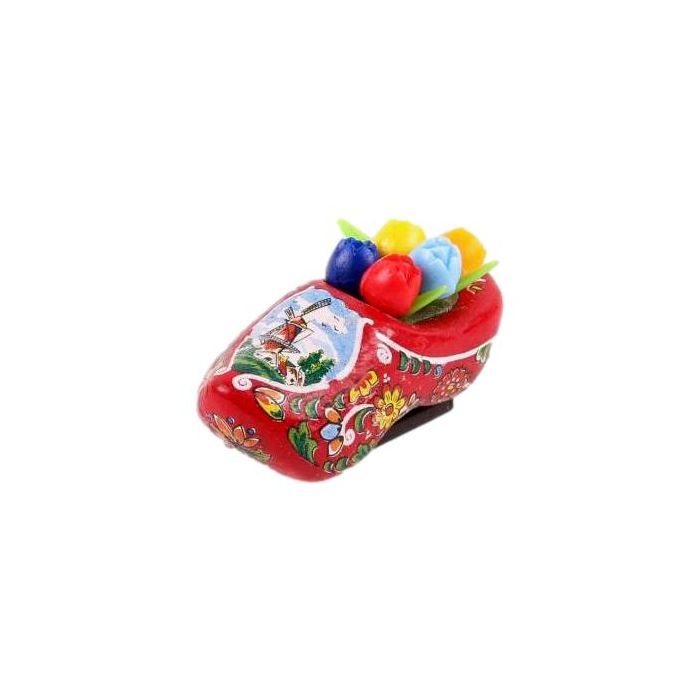 Fridge magnet Clog Red with tulips, 4 cm