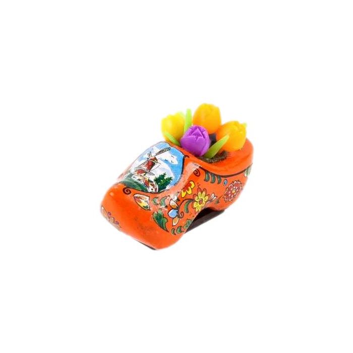 Fridge magnet Clog Orange with tulips, 4 cm