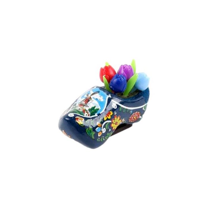 Fridge magnet Clog Blue with tulips, 4 cm