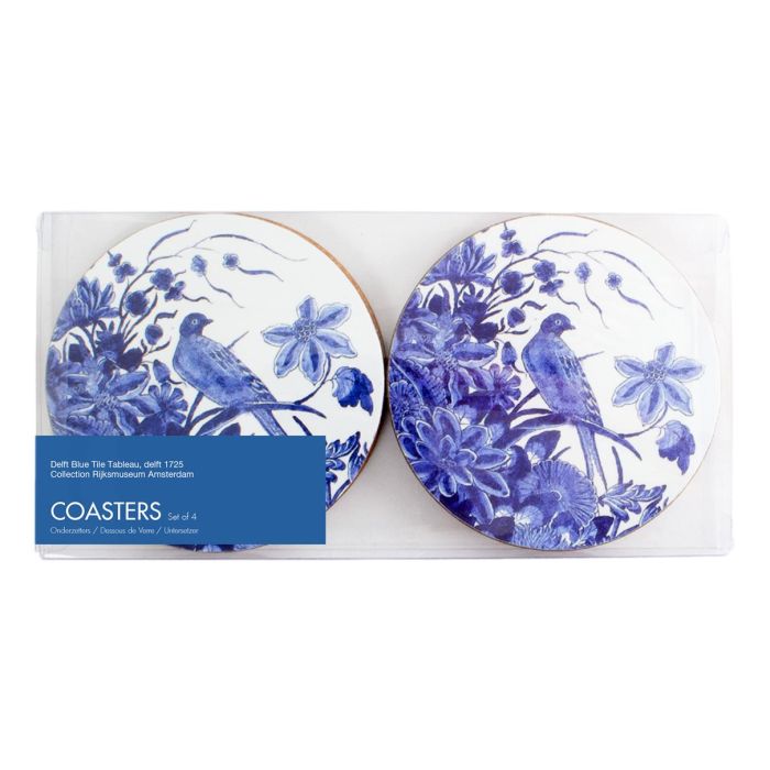 Set of 4 round coasters , Delft blue Bird, Rijksmuseum