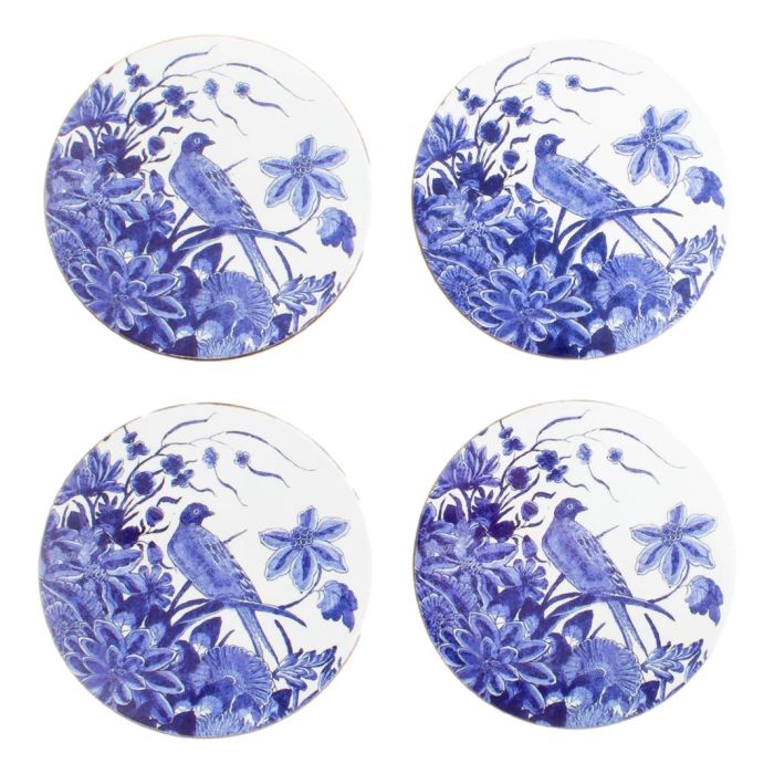 Set of 4 round coasters , Delft blue Bird, Rijksmuseum