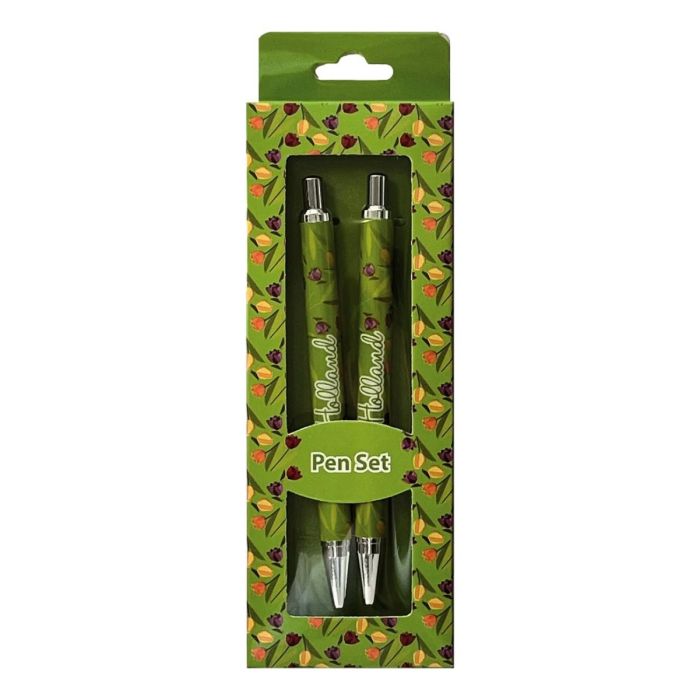 Set of 2 pens - Green Tulips