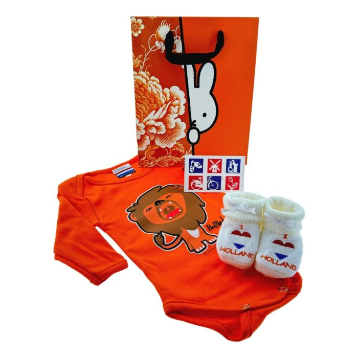 Baby Romper cadeauset "Oranje I Love Holland Leeuw"