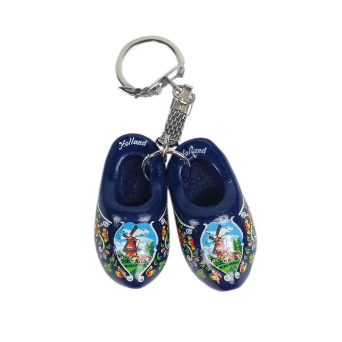 Sleutelhanger 2 blauwe houten klompjes