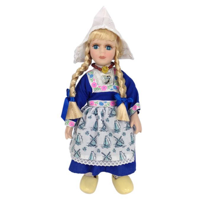 Klederdracht pop Volendam blauw, 26cm