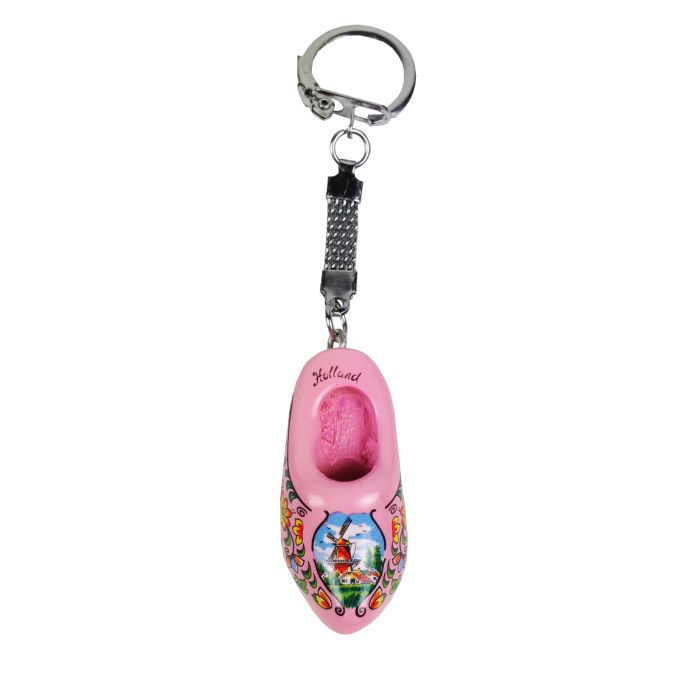 Sleutelhanger 1 houten klompje, roze