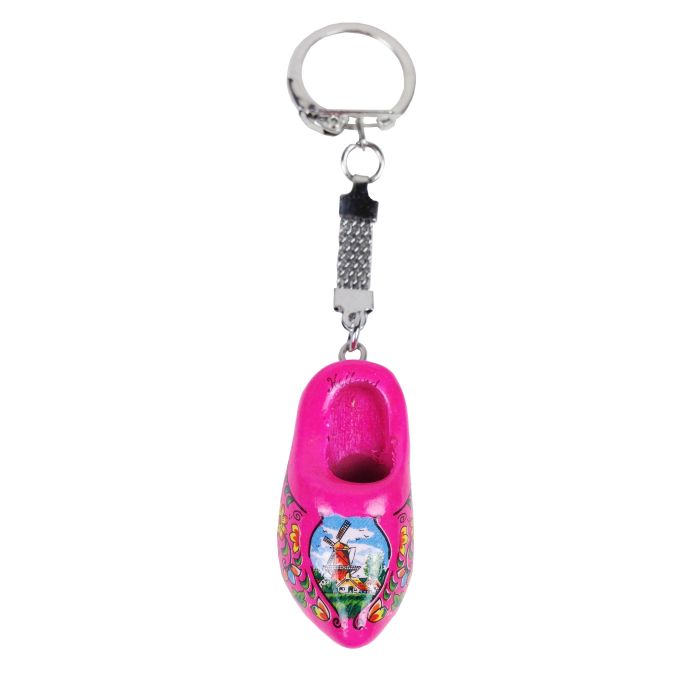 Sleutelhanger 1 houten klompje, magenta / cyclaam