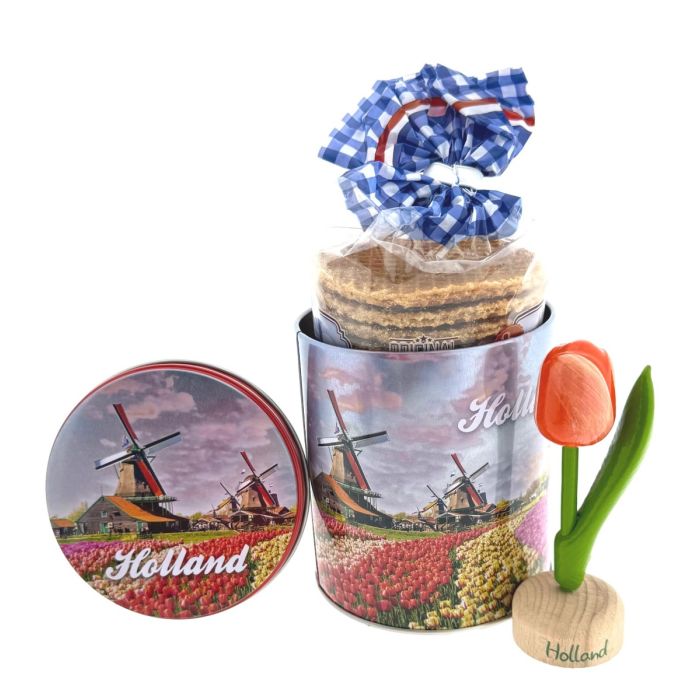 Cadeau "Houten Tulp met Stroopwafels"