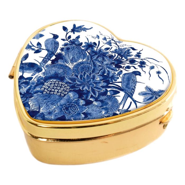 Pill box Delft Blue Bird, Heart-shaped