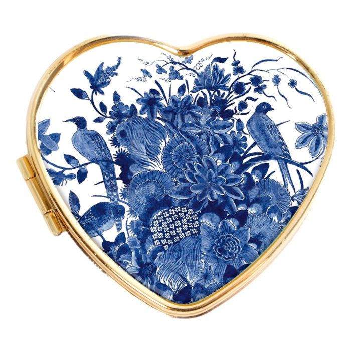 Pill box Delft Blue Bird, Heart-shaped