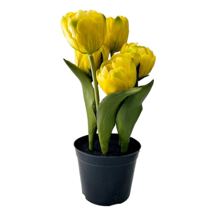 Set of 5 artificial tulips in a pot – Yellow – 21 cm