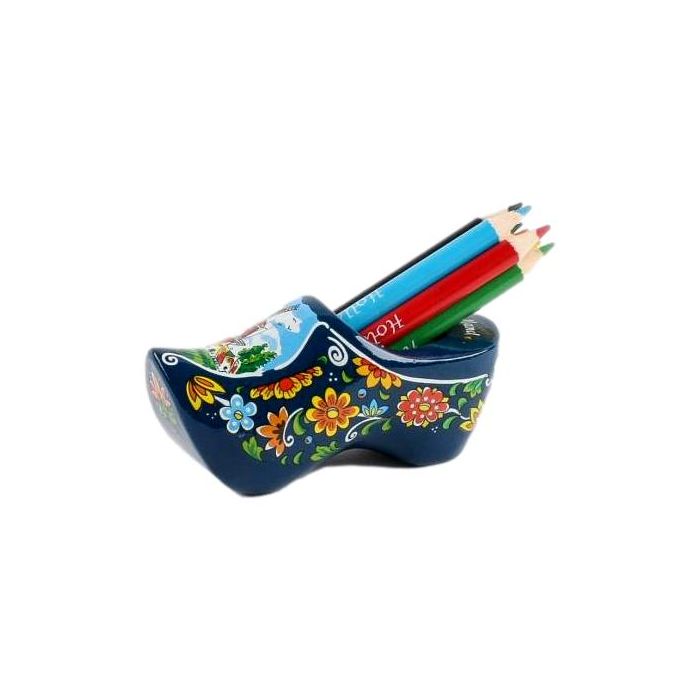 Clog Blue with pencils and sharpener