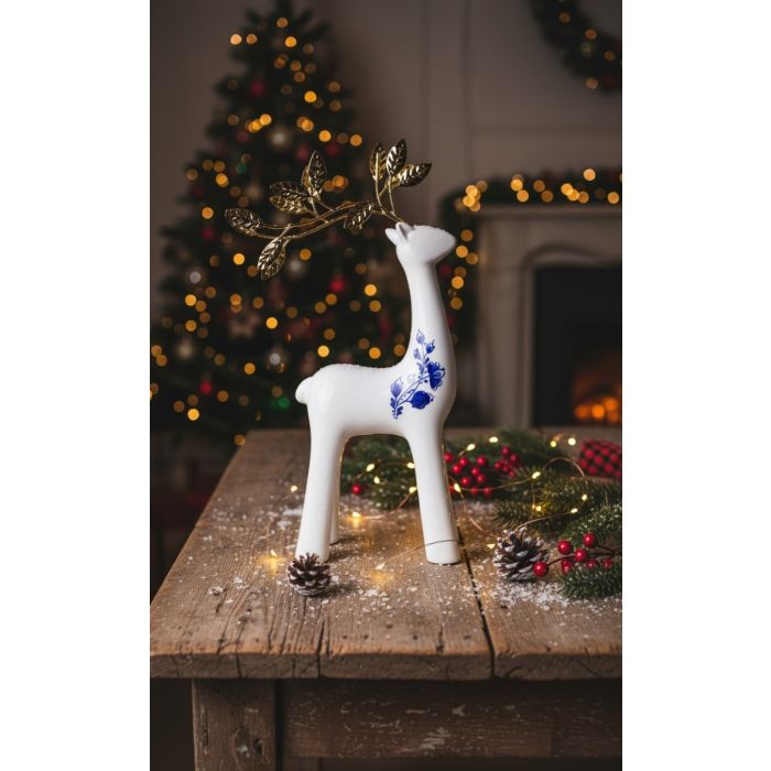 Ceramic Reindeer with Gold Antlers - 31 cm