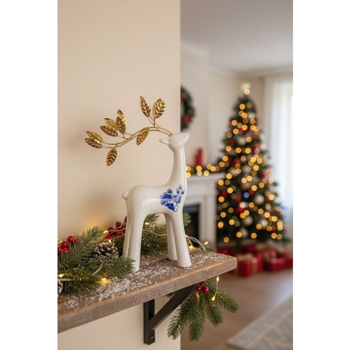 Ceramic Reindeer (Small) with Gold Antlers - 22 cm