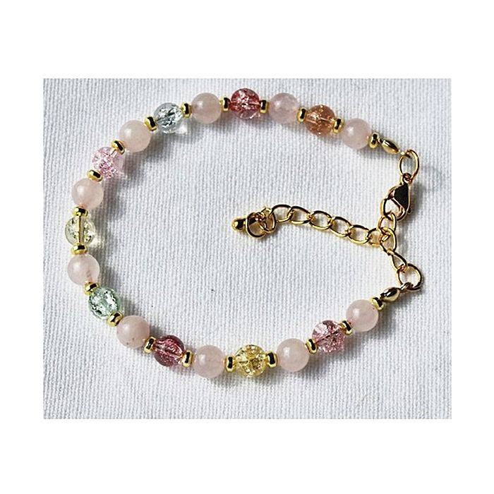 Bracelet 6mm rose quartz and colored beads