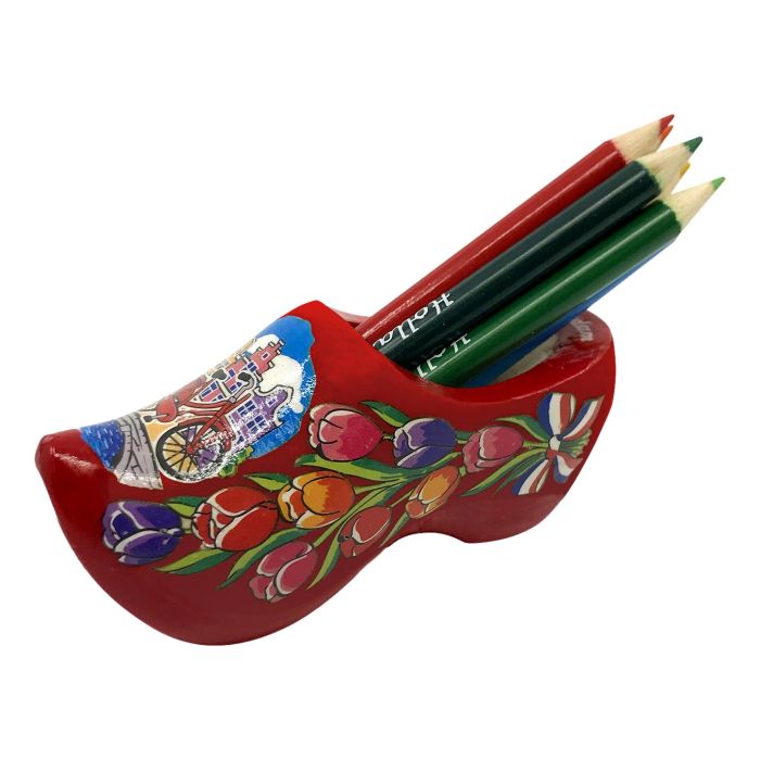 Red Sole Amsterdam Wooden Clog with Colored Pencils