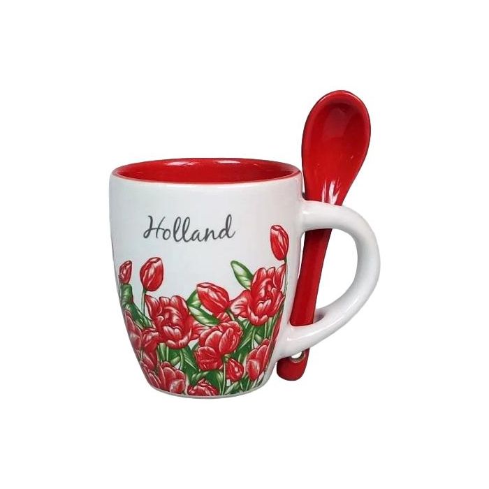 Espresso Mokje met Rode Tulpen met Lepel