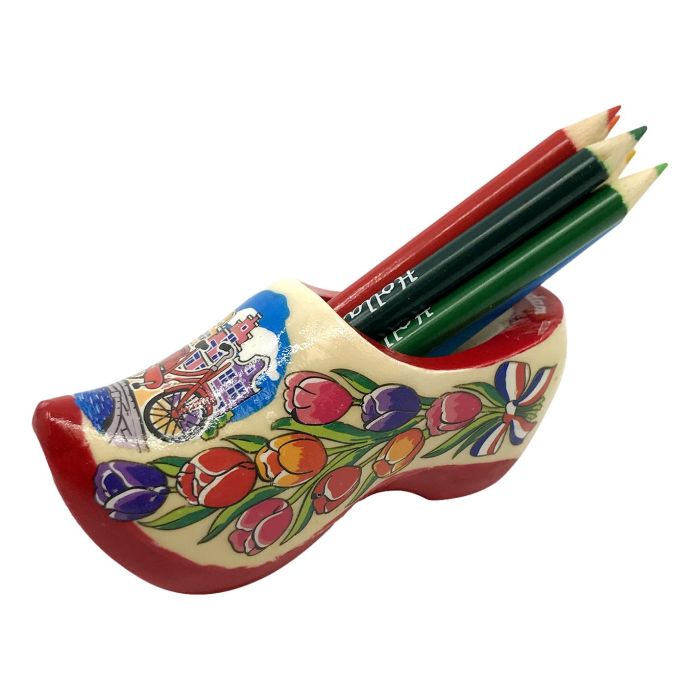 Red Sole Amsterdam Wooden Clog with Colored Pencils