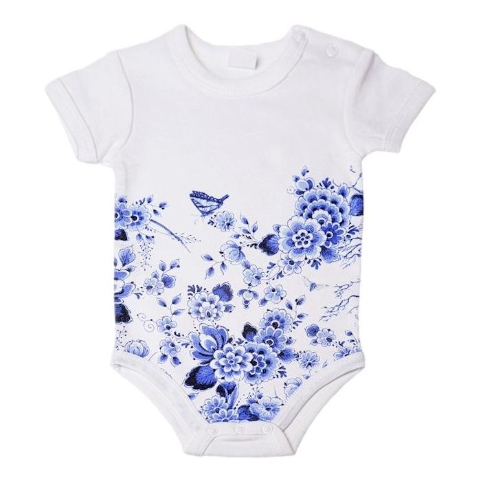 Baby romper Delfts blauw Bloemen