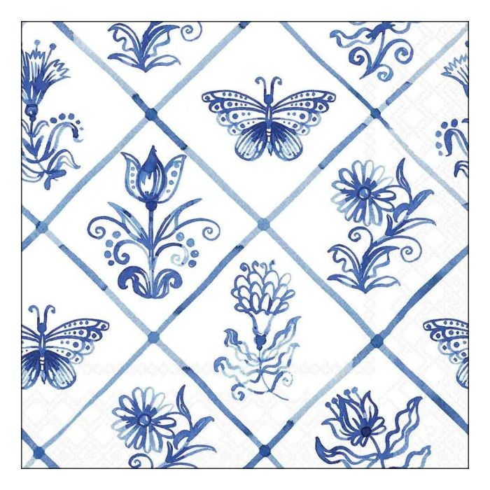 Pack of Napkins "Delft Blue Butterflies & Flowers" (20 pieces)