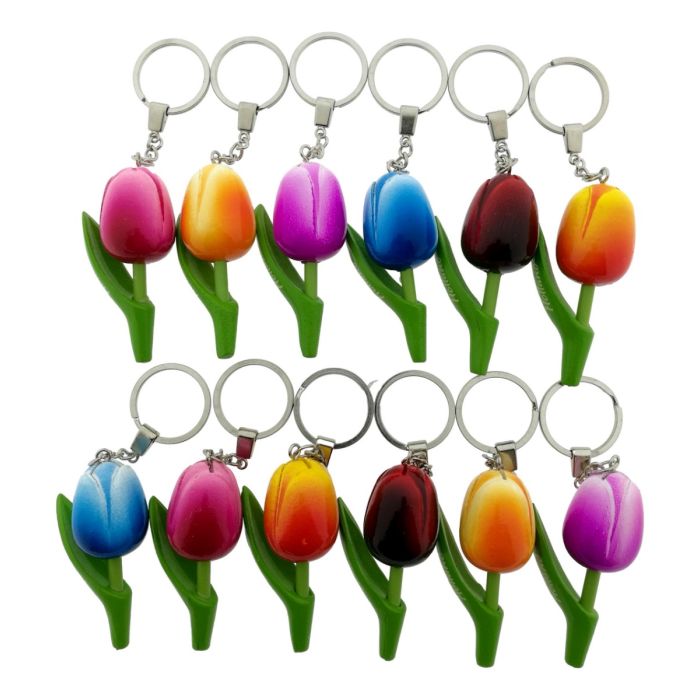 Cadeauset Sleutelhangers Set 12 Houten Tulp Holland, 8 cm