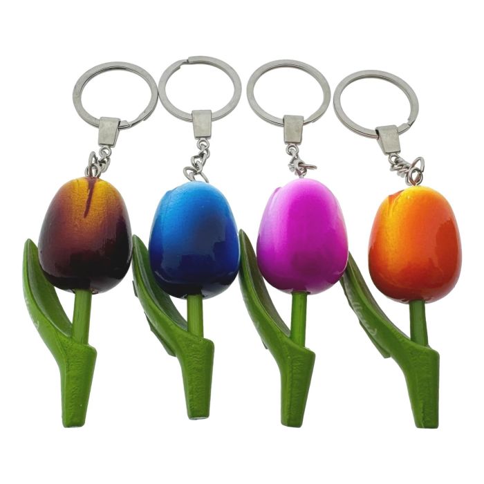 Set Sleutelhanger 4 Tulpen Hout - Holland