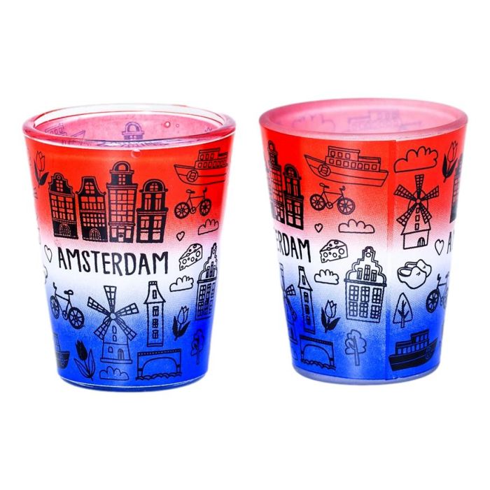 Memoriez Set Amsterdam Shot Glasses Red/White/Blue - 2 pieces
