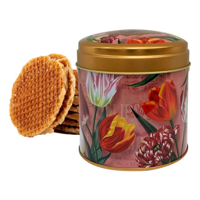 Stroopwafels in Blik "Roze Tulpen"