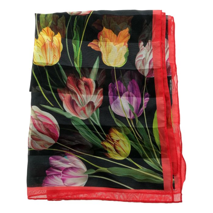 Sjaal "Zwarte Tulpen Sjaal met rode rand" 