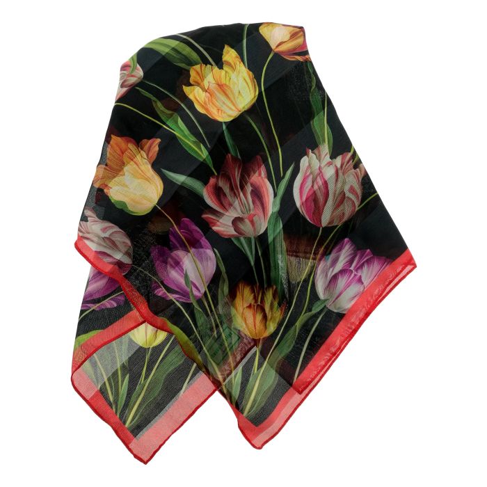 Sjaal "Zwarte Tulpen Sjaal met rode rand" 