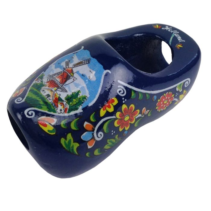 Wooden shawl clog blue