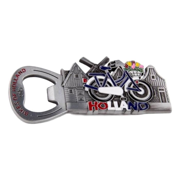 Flesopener Magneet "Fietsen van Holland" - Tin