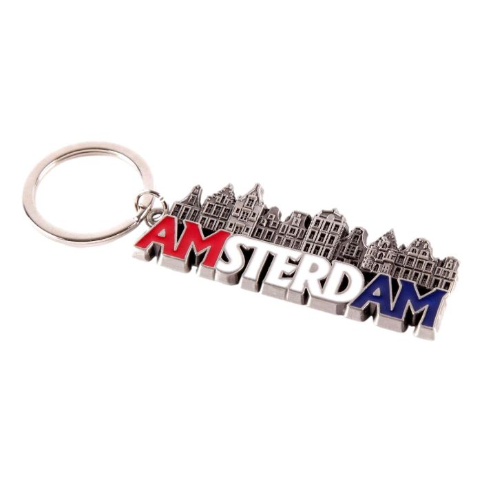 Keychain "Amsterdam Red/White/Blue Canal Houses"