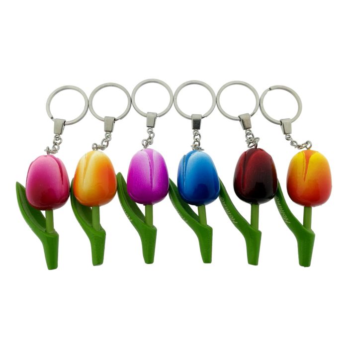 Cadeauset Sleutelhangers Set 6 Houten Tulp Holland, 8 cm
