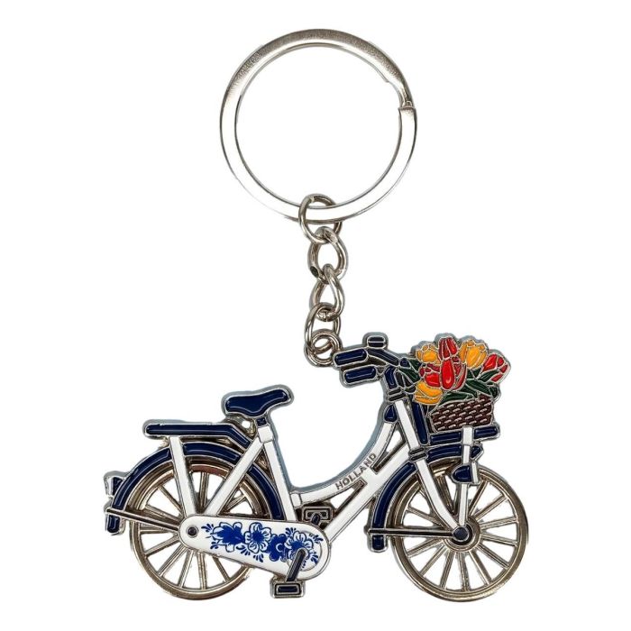 Keychain Holland Bicycle with Spinning Wheels – Silver-tone