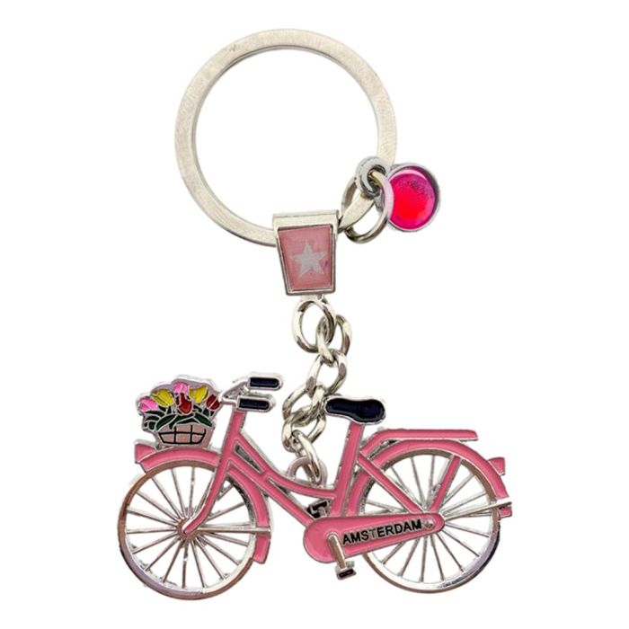 Sleutelhanger fiets met strass Amsterdam - Roze 