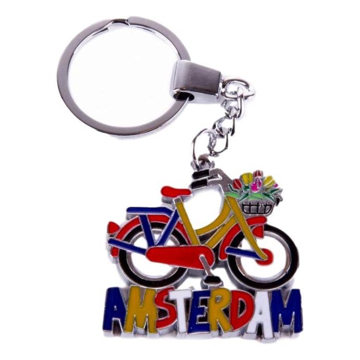 Sleutelhanger "Rood orange fiets met tulpenmand Amsterdam"