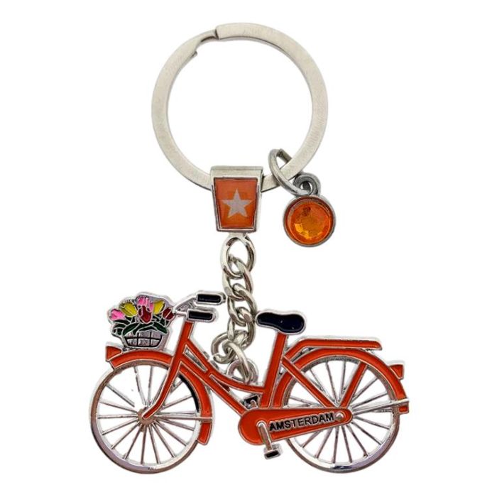 Sleutelhanger Fiets met Strass Amsterdam Oranje