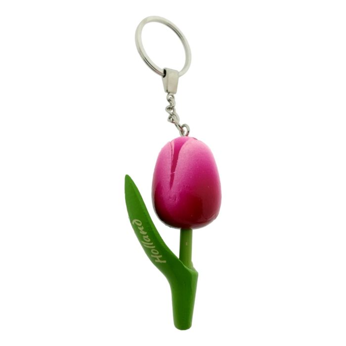 Sleutelhanger Houten Tulp Cyclaam/Roze, 8 cm