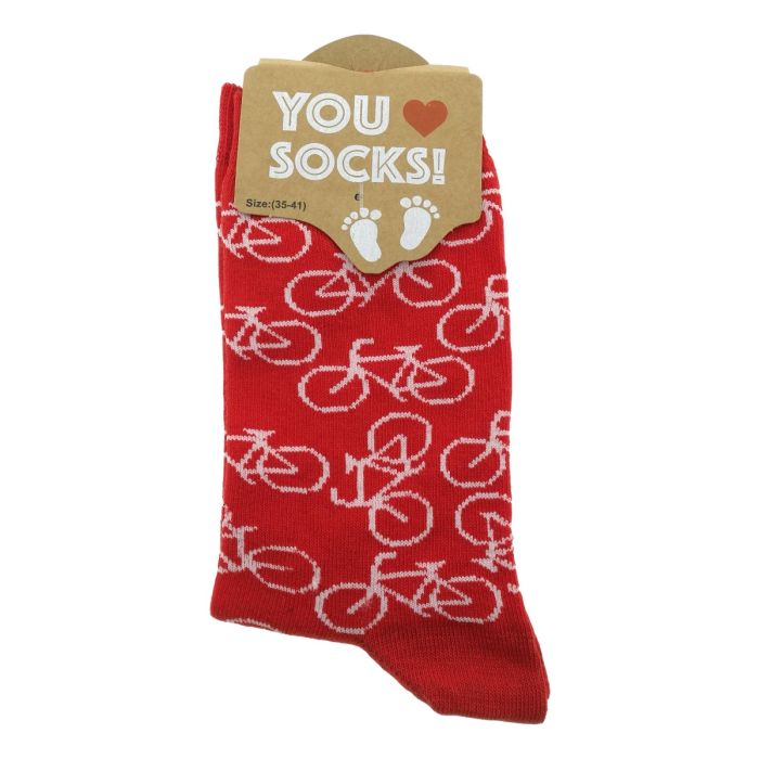 Ladies Socks "Red with White Bicycles" 35-41